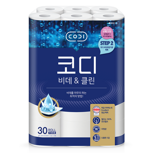 코디 비데앤클린 3겹 천연펄프 화장지, 30m, 30개입, 1개