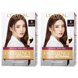 로레알파리 엑셀랑스 크림 빗캡으로 간편한 새치염색 염모제, 4호 다크 브라운, 2개