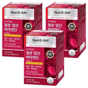 뉴트리디데이 프리미엄 철분 엽산 비타민D 30g, 60정, 3개