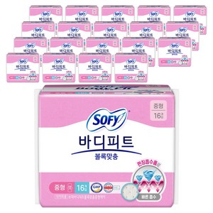 바디피트 볼록맞춤 생리대 날개형, 중형, 16개입, 20개