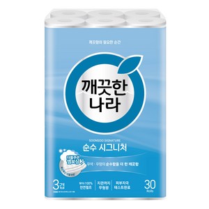깨끗한나라 순수 시그니처 천연펄프 3겹 화장지, 30m, 30롤, 1개