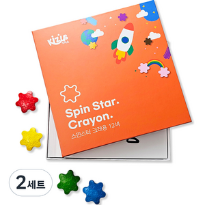 키저스 손에 안묻는 스핀스타 크레용 감정 색칠 공부책 세트, 12색, 2세트