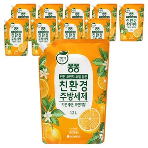 퐁퐁 오렌지 오일 담은 친환경 주방세제 기분 좋은 오렌지향 리필, 1.2L, 10개