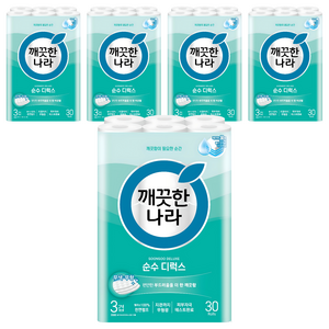 깨끗한나라 순수 디럭스 천연펄프 3겹 화장지, 30m, 30개입, 5개