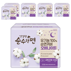 순수한면 생리대 날개형, 오버나이트, 12개입, 6개