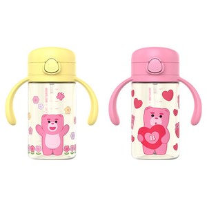 주니 벨리곰 원터치 이지 빨대컵 260ml x 2종 세트, 핑크, 옐로우, 1세트