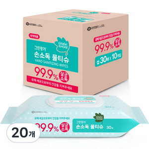 그린핑거 손소독 물티슈 캡형, 30매, 20개