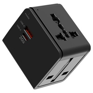 누아트 Gan PD 20W 고속충전 해외 여행용 멀티 어댑터 2포트 C타입 + USB 포트 블랙, 1개