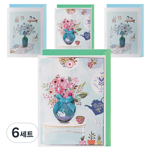 프롬앤투 T222-56 감사 축하 연하장 카드 2p + 봉투 2p + 속지 2p, 혼합 색상, 6세트