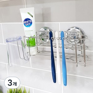 스파이더락 와이어 칫솔걸이 + 흡착판 2p + 클립 2p, 실버, 3개