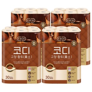 코디 천연펄프 3겹 고창 황토 롤화장지, 30m, 30개입, 4개