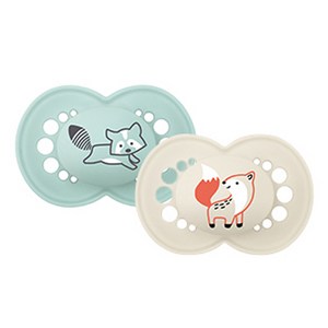 MAMBaby 신생아 오리지널 실리콘 쪽쪽이 2종 세트, 2단계(6개월이상), 블루, 화이트, 1세트