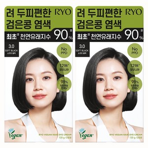 려 두피편한 검은콩 염색제 120g, 3.0 소프트블랙, 2개