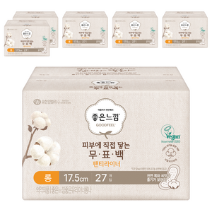좋은느낌 피부에 직접 닿는 무표백 유기농 순면 팬티라이너, 롱, 27개입, 6개