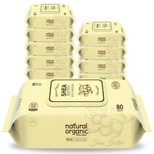 네츄럴오가닉 엠보싱 아기 물티슈 캡형 시어버터, 60g, 80매, 10개