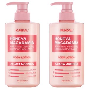 쿤달 허니 앤 마카다미아 퓨어 바디로션 아카시아모링가향, 500ml, 2개