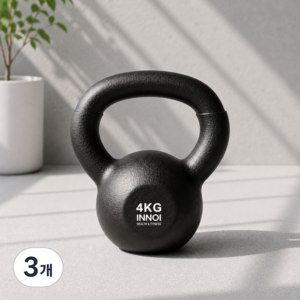 이노이 프로 강철 PVC 미끄럼방지 케틀벨, 3개, 4kg, 블랙