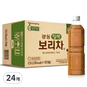 광동제약 밀싹 보리차 그린 무라벨, 1.5L, 24개
