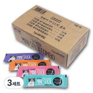 캣퓨어 미니스틱 콤보 고양이 간식 4종 스틱, 닭가슴살 + 연어 혼합맛, 닭가슴살 + 씨푸드 혼합맛 ,참치 + 흰살생선 혼합맛, 참치 + 등푸른생선 혼합맛, 280g, 3세트