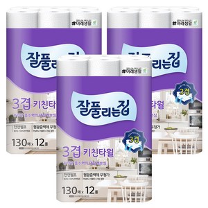 잘풀리는집 천연펄프 키친타올, 12롤, 3개, 30550mm