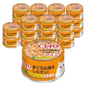 챠오츄르 고양이 이나바 챠오 화이티 간식캔, 혼합맛(참치흰살/치어), 85g, 24개
