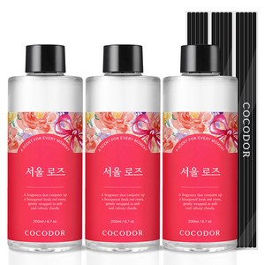 코코도르 디퓨저 리필액 200ml + 리드스틱 5P, 서울로즈, 3개