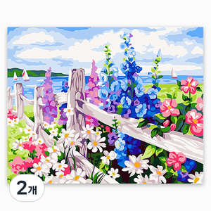 케이엠엘리홀딩스 DIY 3D 원형 보석십자수 일체형 캔버스 액자 50 x 40cm, 꽃과바다, 2개