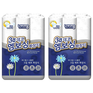 리빙티슈 3겹 데코 엠보싱 화장지, 30m, 30개입, 2개