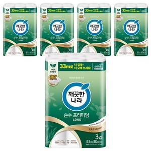 깨끗한나라 3겹 천연펄프 순수 프리미엄 화장지, 33m, 30롤, 5개