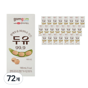 곰곰 두유원액 99.9%로 만든 두유 99.9, 190ml, 72개