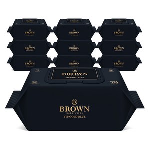 브라운 VIP 골드 블루 도톰한 엠보싱 저자극 아기 물티슈 캡형, 80g, 70매, 10개