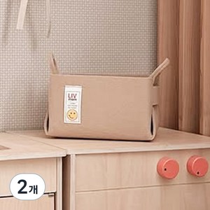 리브맘 접이식 펠트 비비드 수납바구니, 베이지, 2개