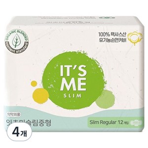 잇츠미 유기농 순면커버 슬림 생리대 날개형, 중형, 12개입, 4개
