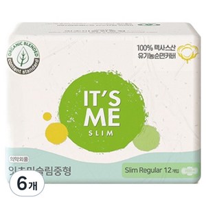 잇츠미 슬림 순면커버 생리대, 중형, 12개입, 6개
