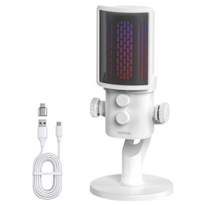 로이체 고감도 사운드 RGB LED 콘덴서 게이밍 유선 스탠드 마이크, 화이트, RCM-G200