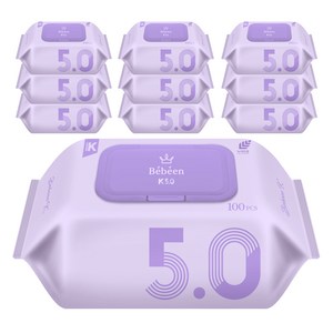 Bebeen K5.0 유아물티슈 캡형, 50g, 100매, 10개