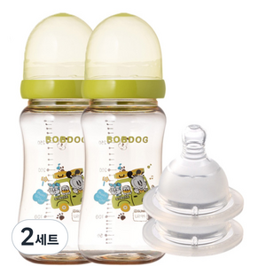 리틀밥독 국내 제조 PPSU 젖병 트윈팩 젖꼭지 2개입, 그린, 300ml, 2세트