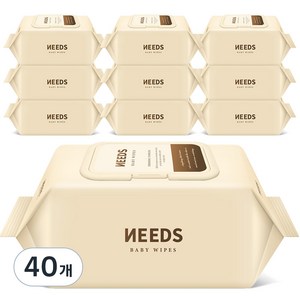 NEEDS 브라운 저자극 도톰 엠보싱 아기물티슈 캡형, 78g, 70매, 40개