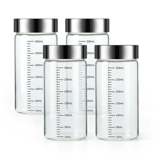 코멧 홈 내열유리 눈금 유리병 뚜껑 포함, 4개, 300ml