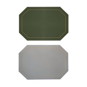 벨로비 바로크 양면 테이블 매트 2종 세트 팔각형, 올리브그린, 그레이, 43 x 30 x 0.2 (단위 cm), 1세트