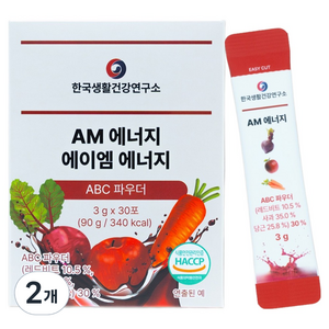 한국생활건강연구소 ABC 파우더 AM에너지 멀티 비타민 B C 믹스베리맛 30p, 2박스, 90g