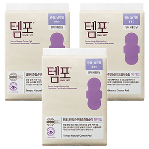 템포 내추럴 순면 패드 생리대 날개형, 중형, 16개입, 3개