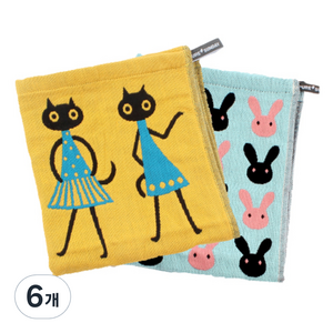 퓨어썬데이 순면 3중 고양이 거즈행주 2p 세트, 6개, 고양이, 토끼