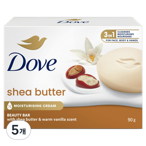도브 시어버터 뷰티 바 클렌징 비누, 90g, 5개입