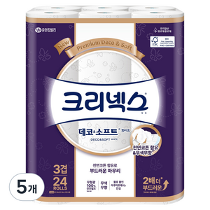 크리넥스 데코 & 소프트 화이트 화장지, 28m, 24개입, 5개