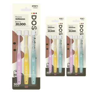 DOS 360 아기칫솔 1단계, 바이올렛 + 옐로우 + 민트, 3개입, 3세트