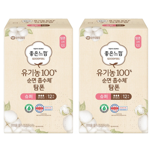 좋은느낌 유기농 순면 탐폰, 슈퍼, 12개입, 2개