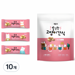 펫둥이 3가지맛 쫄깃한 고양이 간식, 혼합맛(참치/연어/소고기), 300g, 10개