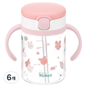 릿첼 AQ 빨대컵, 200ml, 6개, 라이트핑크