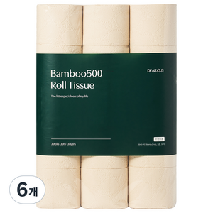 디어커스 뱀부500 천연펄프 3겹 롤화장지, 30m, 30개입, 6개